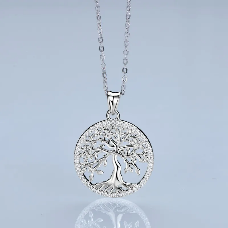 PMO-030 Lefei Fashion Trendy Luxury Classic Moissanite Life Tree Necklaces For Women Real 925 Sterling Silver Party Jewelry Gift