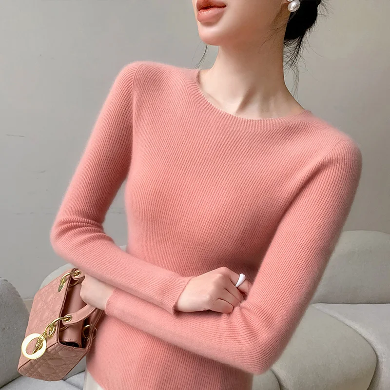 First-line ready-to-wear seamless round neck sweater women\'s 100% pure wool new slim pullover sweater knitted bottoming shirt