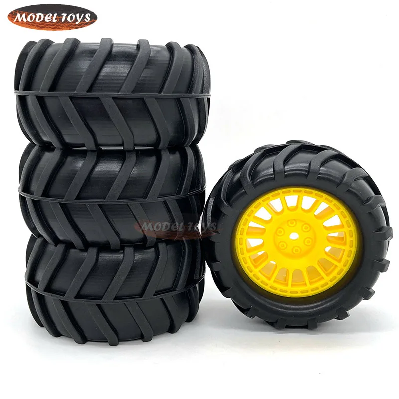 4PCS 1/16 RC Crawler รถบรรทุก Off Roader ยางยางและขอบ,3.35x1.65 นิ้ว Rock Climbing ยางสําหรับ lovermusic ยาง