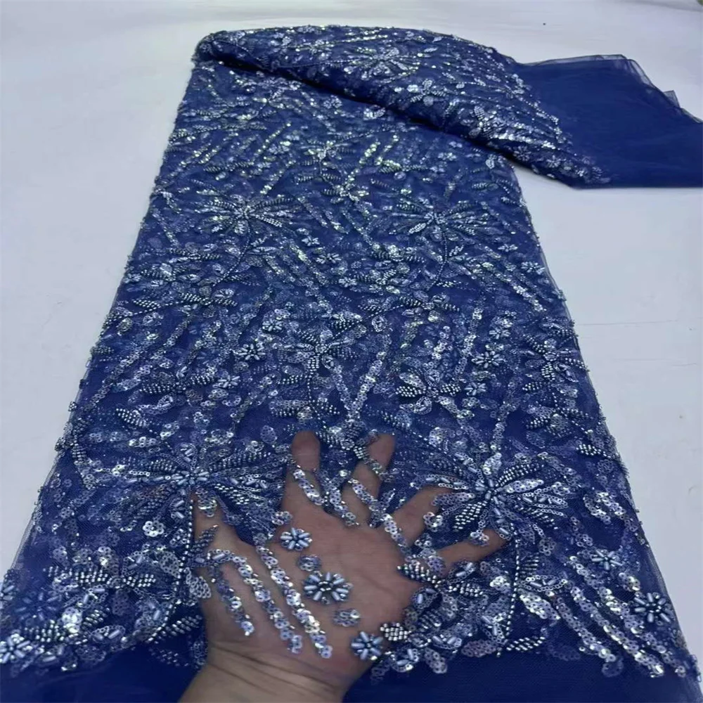 African Sequins blue Lace Fabric 2024 High Quality Groom Nigerian Wedding Bridal Embroidery French Tulle Sewing FJ810