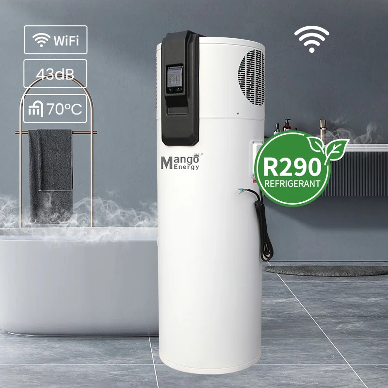 เครื่องทำน้ำอุ่นแบบปั๊มความร้อนออลอินวัน DHW 150 ลิตร/300 ลิตร ระบบความร้อนทางกลศาสตร์ สำหรับโรงแรม บ้านพักอาศัย ภายนอกอาคาร ใช้สารทำความเย็น R290