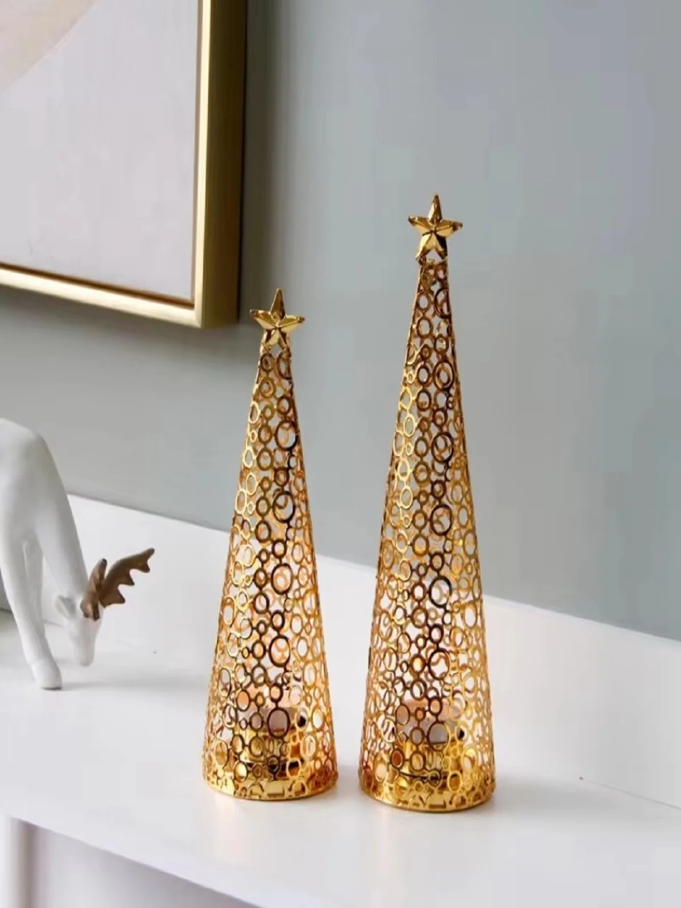 INS Estilo Metal Christmas Tree Castiçal, Decoração do casamento, Chá Cera Pequeno Copo Redondo, Candelabro, Feriado