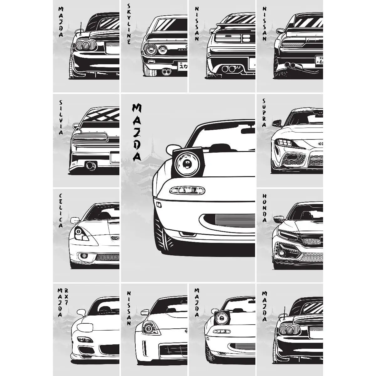Mazda MX Miata Wandkunst-Poster, japanische asiatische Leidenschaftsammlung, dekorativer Druck für Heimdekoration, Wandverzierungen