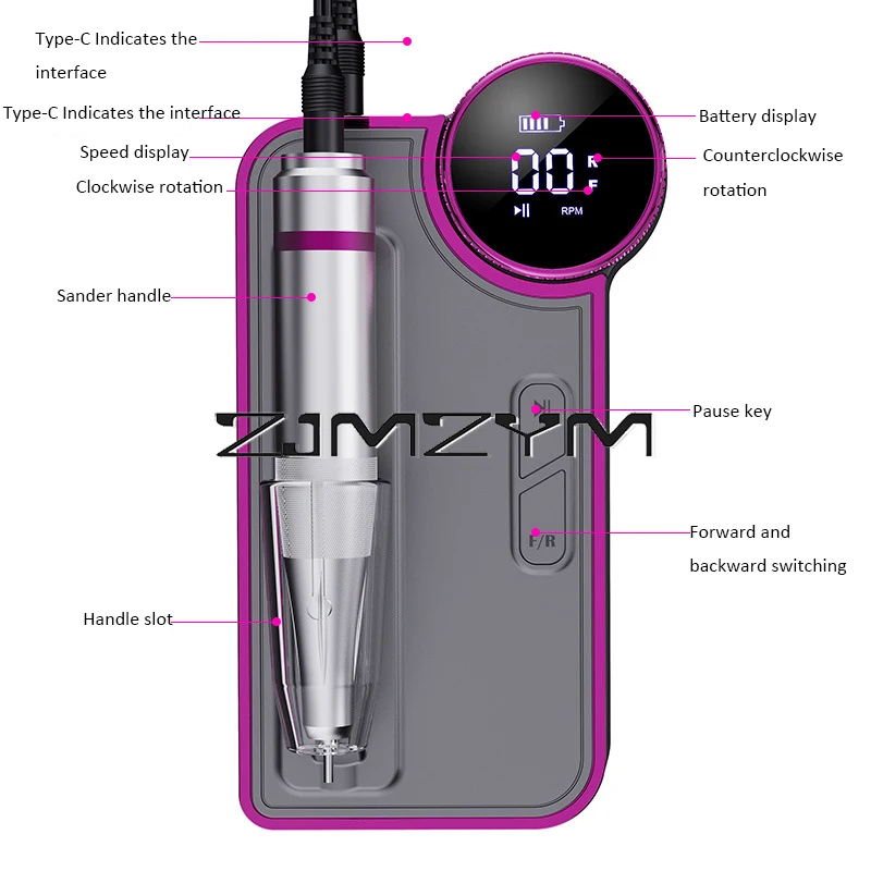 35000RPM Rechargeable Nail Drill Machine Adjustable Speed Portable Nail Polish Machine  Tool Manicure