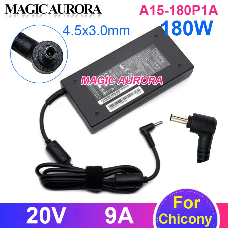 Chicony-adaptador de Alimentação Original para Laptop de Jogos A17180p4b A180a063p 20v 9a 180w 4.5×3.0 mm para Thunderobot 911x Caçador Selvagem
