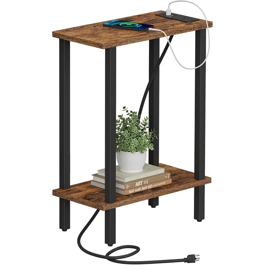 

Small End Table with Charging Station Narrow Side Table with USB Ports and Outlets Skinny Sofa Table Slim Nightstand Living Roo