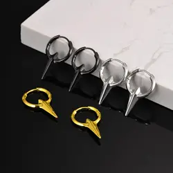 Taper Spikes Huggie Hoop Earrings for Men Boys,Silver Color Small Geometry Metal Earring,Rock Punk Jewelry Gifts