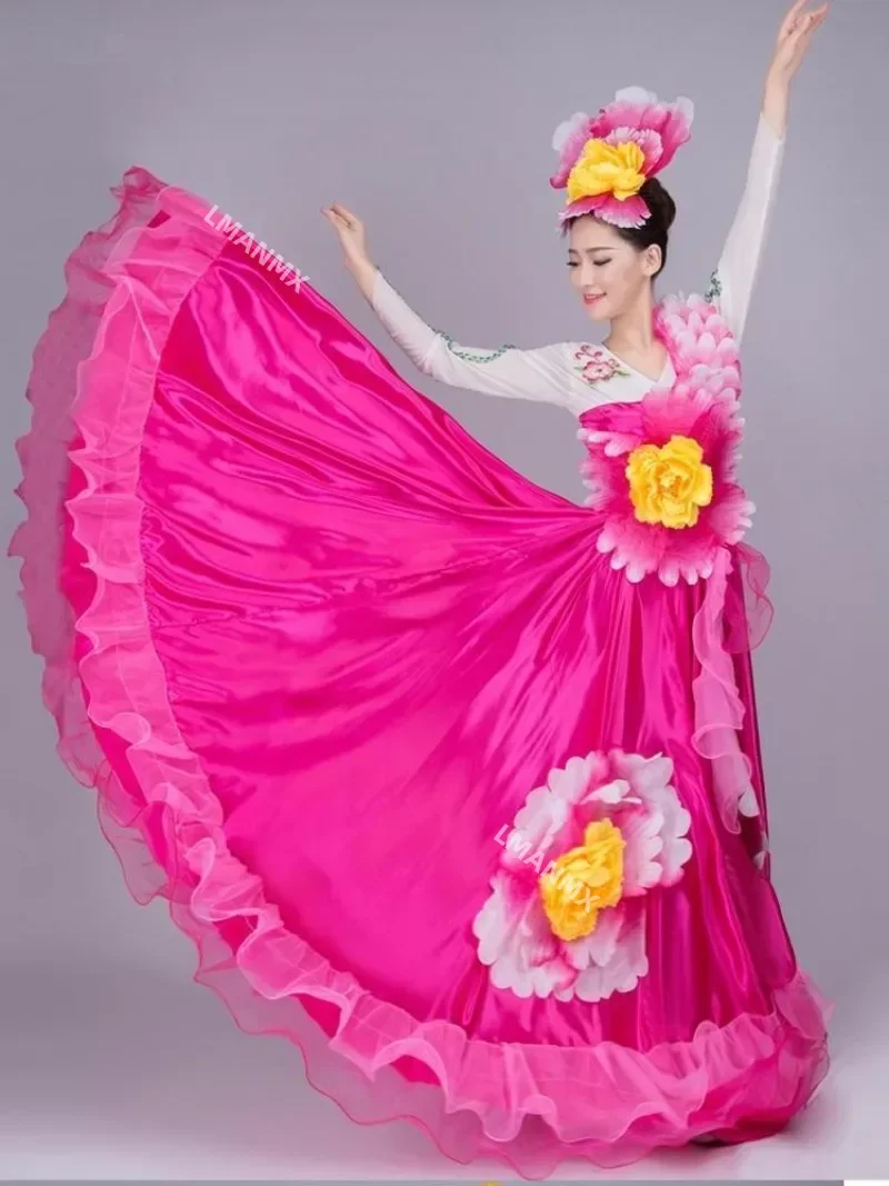 360 Degree Spanish Bullfight Belly Dance Dress Skirt Long Robe Flamenco Fille Red Flamenco Dresses for Women Gypsy Clothing