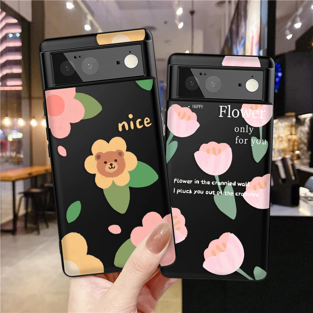 

Cute Tulip Case for Google Pixel 7a 7Pro 7 6a 5 5a 5G Soft Black Protection Shell for Pixel 4XL 4 3 3a XL 4a 6 6Pro 8 Pro Cover