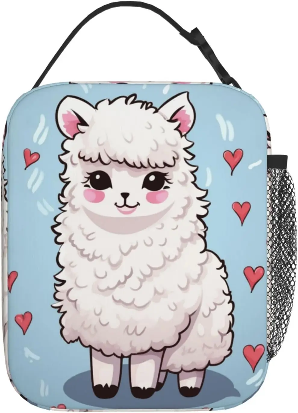 Cartoon Alpaca Heart Print Insulated Lunch Box Waterproof Lunch Tote Bag Reusable Lunch Cooler Bag for Work Office Picnic Travel