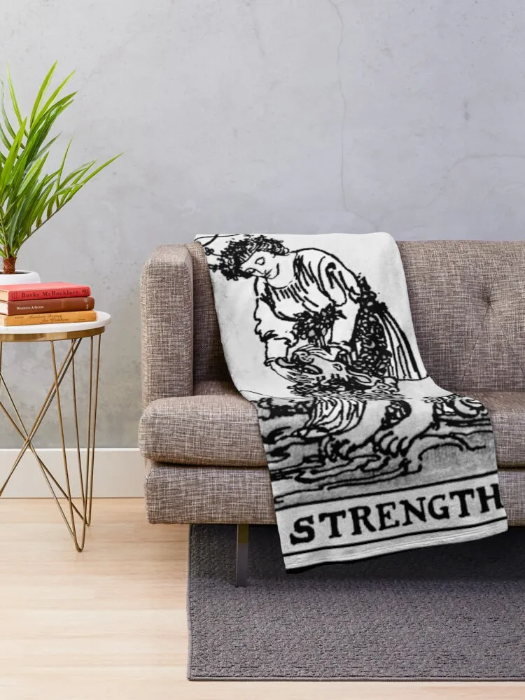 VIII. Strength Tarot Card Black and white Throw Blanket Bed linens Travel Beach Picnic Blankets