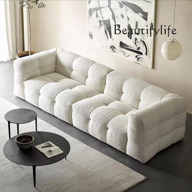 

M French Retro Sofa Small Apartment Living Room Cream Wabi Wind Lamb Wool Marshmallow Fabric Sofa