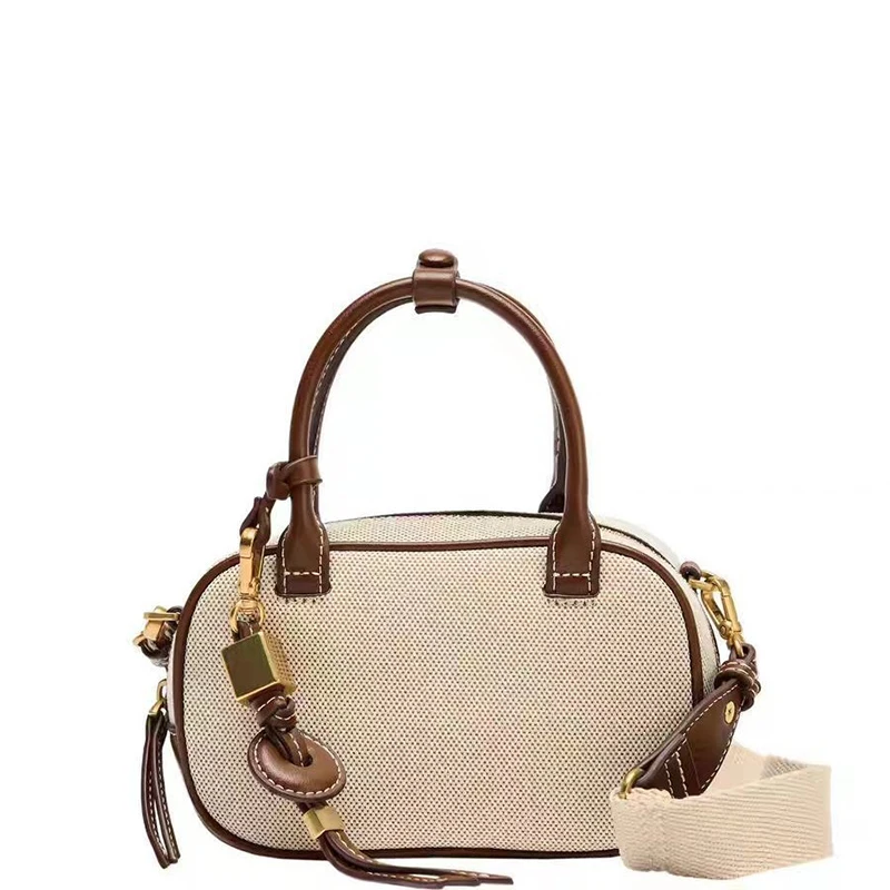 

2025 new women's retro one-shoulder handbag luxury leather canvas handbag designer fashion shoulder bag horizontal style