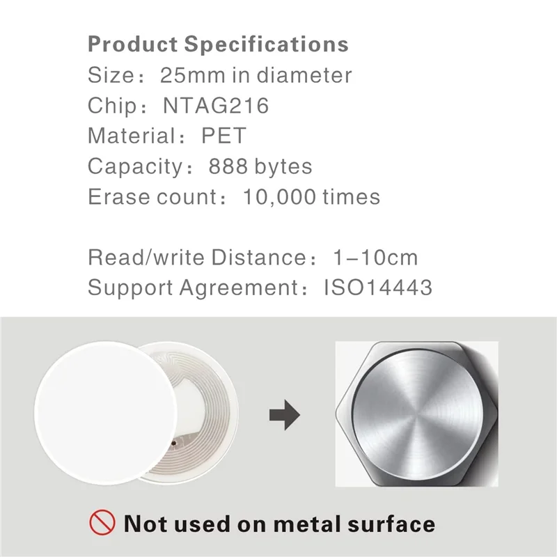A25P 300Pcs NFC Ntag216 Sticker Ntag216 NFC Tags NFC 216 Tag Ntag216 NFC Cards 13.56Mhz NFC Tag Stickers 888 Bytes Memory