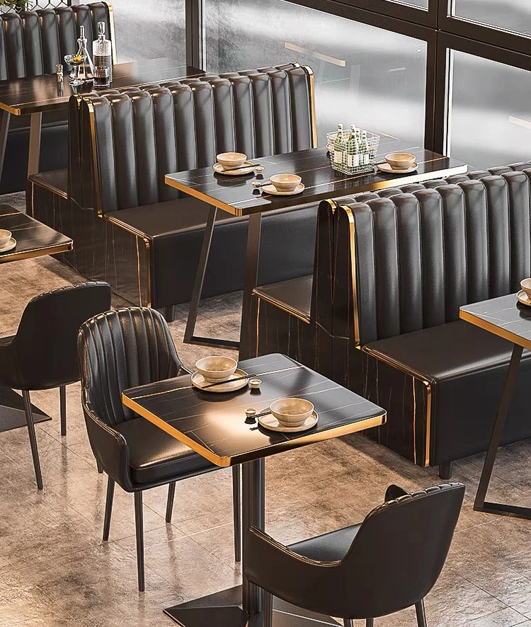 

Luxury Restaurant Furniture Sofa Set Black Marble Dining Table and Chair Booth Seating for Hotel Kitchen Club Cafe Pub Bar