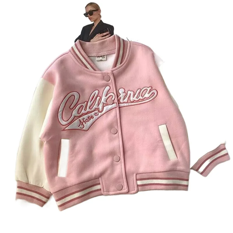 Spring Autumn Children Girls Baseball Uniform Letter Embroidery Young Kids Girl Jacket Spliced Sleeve Fashion Toddler Girls Coat