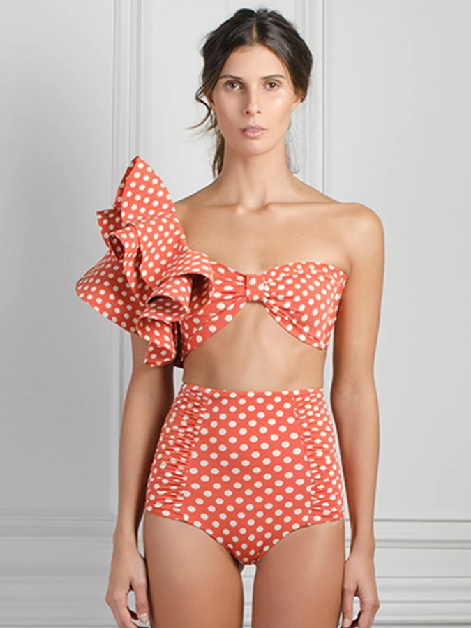 

Ruffled Polka-Dot Beach Outfit Print Bikini 2023 Fashion Women Swimwear Summer One Shoulder Bathing Swimsuit Vacation Sexy / New