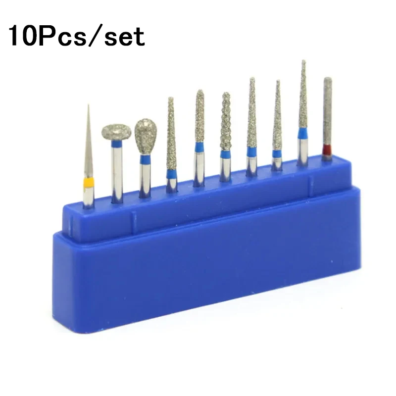 10Pcs/set Dental Diamond Burs Drill for High Speed Handpiece stainless steel stalk  Dental High Speed Burs Dentist Polish Tool