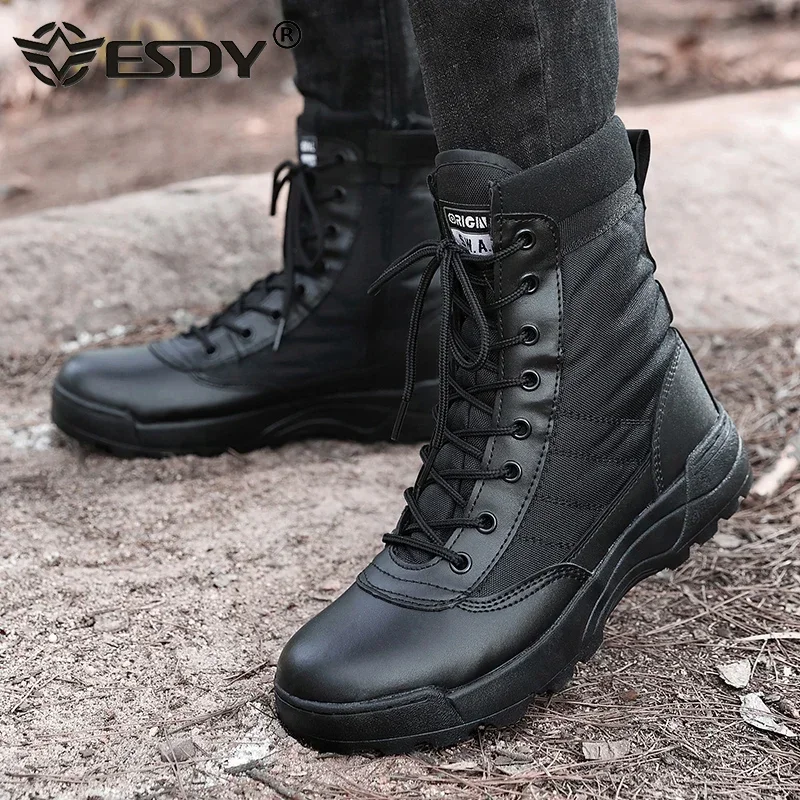 Men\'s Boots Combat Mens Ankle Boot Tactical Big Size 36-46 Boot Male Shoes Work Safety Shoes Men Motocycle Boots