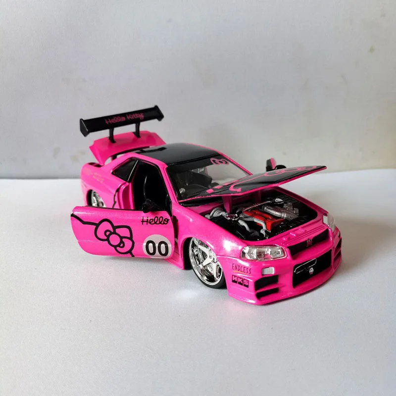 Diecast Alloy 1:24 Pink 2002 Skyline GTR R34 Car Model Adult Classic Collection Display Ornament Gift Souvenir