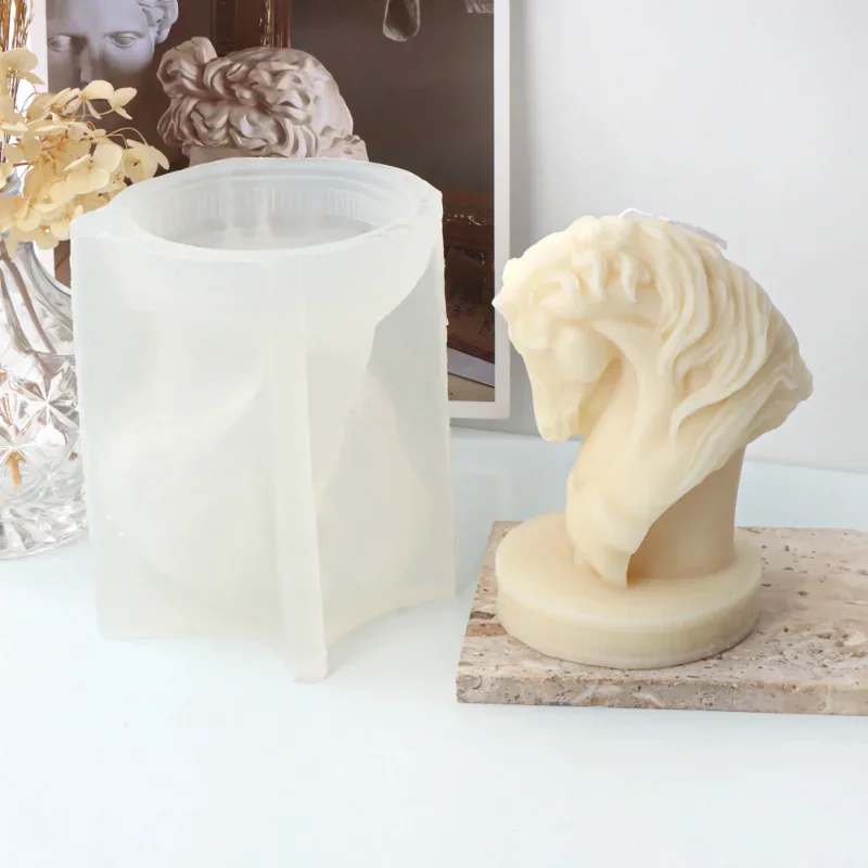 Stampo in silicone per candele profumate con testa di cavallo, decorazione di cavallo, stampo per ornamenti da tavolo in gesso con testa di cavallo