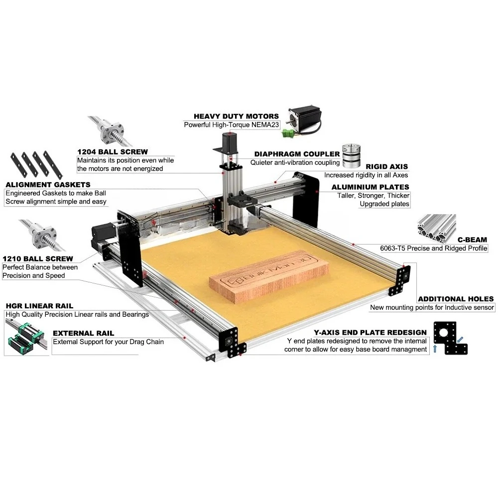 

Ultimate Bee 1500x1500 Комплект фрезерного станка с ЧПУ, 4-осевой гравировальный станок по дереву, серебристый/черный, с шариковым винтом для тихой передачи