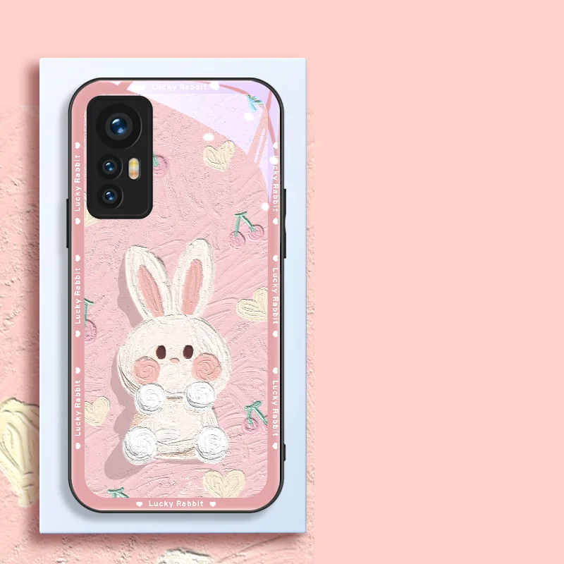 Oil Painting Rabbit Case for Samsung Galaxy S23 S22 S21 S20Ultra Plus FE S10Lite Note 20Ultra 20 10 S10e Tempered Glass Cover