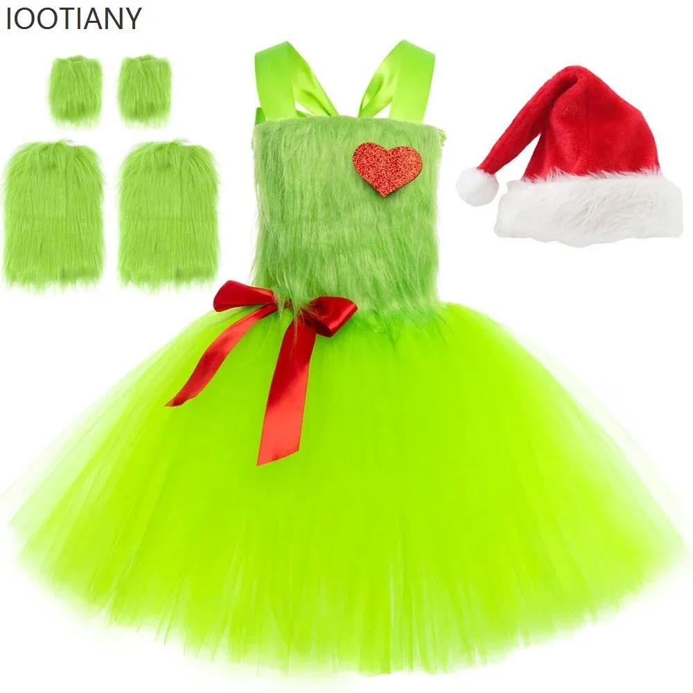 IOOTIANY 그린 산타클로스 코스프레 소녀 크리스마스 라인드 발레 튜튜 드레스 크리스마스 파티 무대 공연 의상 2025
