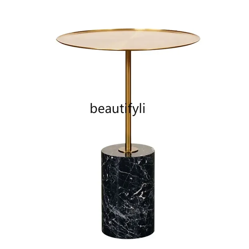 Nordic Minimalist Marble Side Table Model Room Bedroom Living Room Metal Circle Corner Table