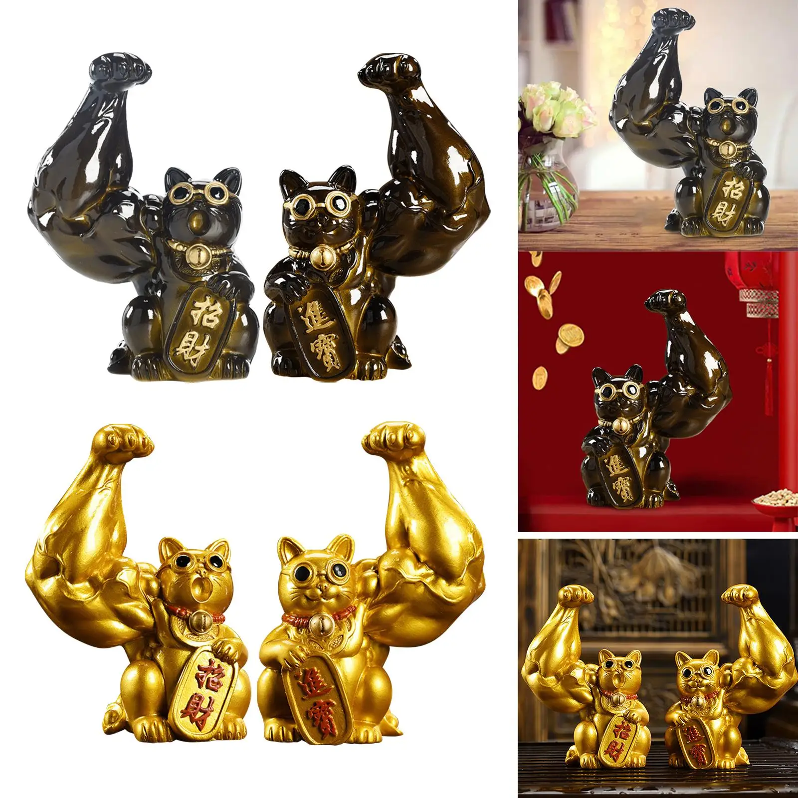 Creative Figurine Statue Sculpture, Feng Shui Tabletop Resin Crafts Wealth Big Muscle Arm for Modern Shelf , Decoration