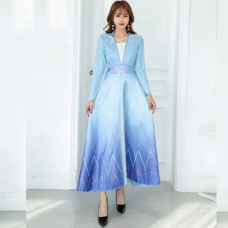 QQ8 2025 Disfraz iluminado de Elsa congelada para mujer, vestido de montar en el océano, Cosplay, nueva ropa, película de Anime para niños, juego de rol de princesa 5Lk¥