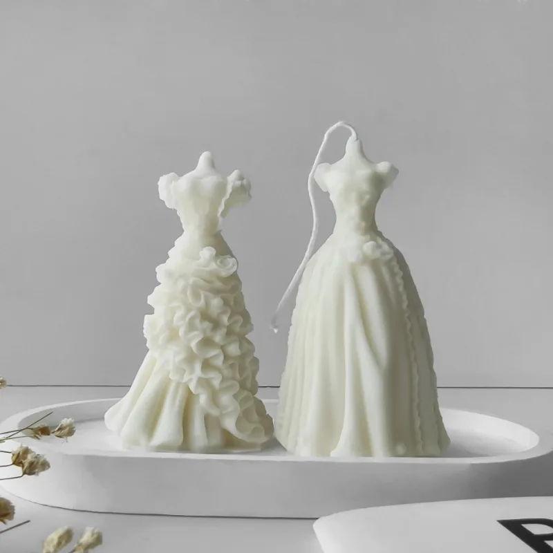 Bridal Dress Silicone Mold Diy Handmade Wedding Dress with Scented Candle Soap Plaster Resin Crafts Mold Wedding Decoration Gift