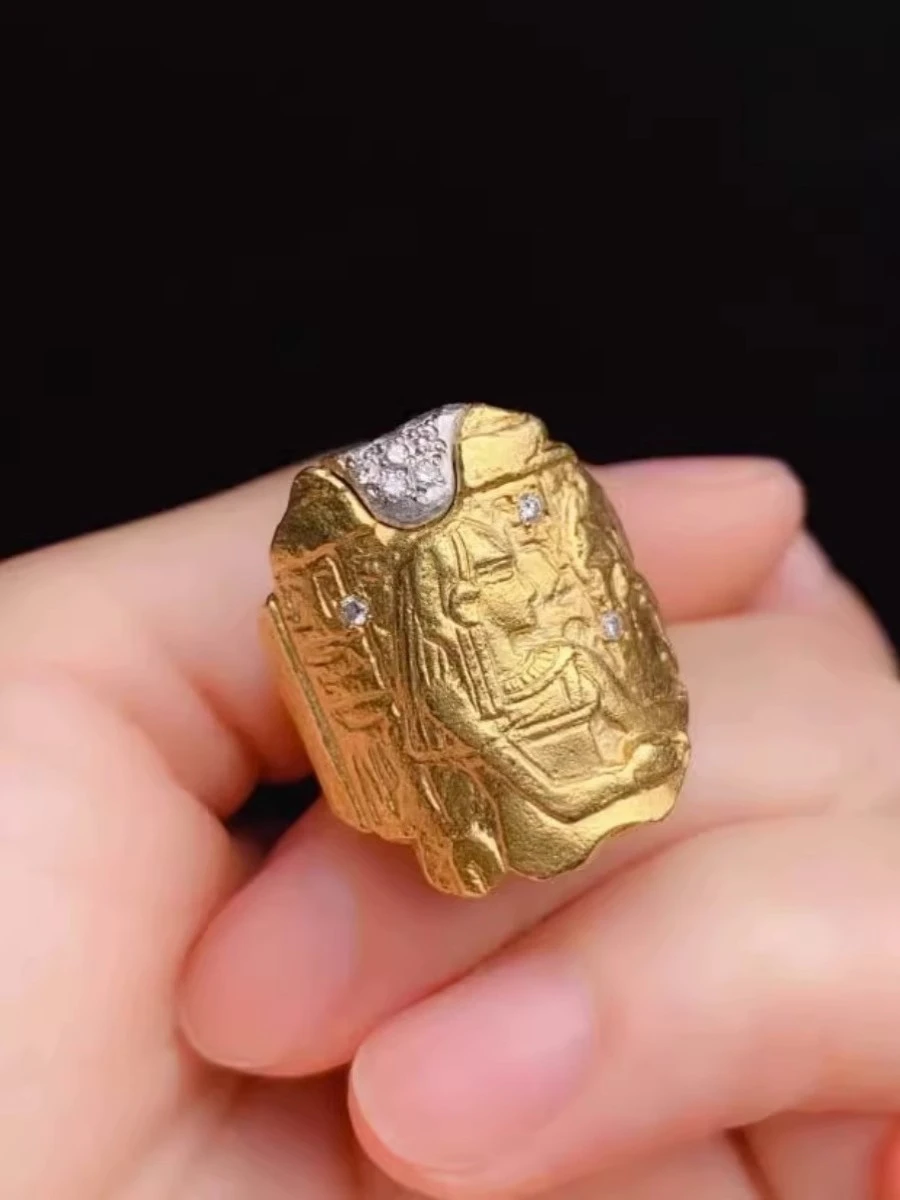 

Ancient Egypt Pharaoh 14K Gold Ring Engraved Lion Queen Silver Finger Band Byzantium Era Handmade Hammered Fine Jewellery Gifts