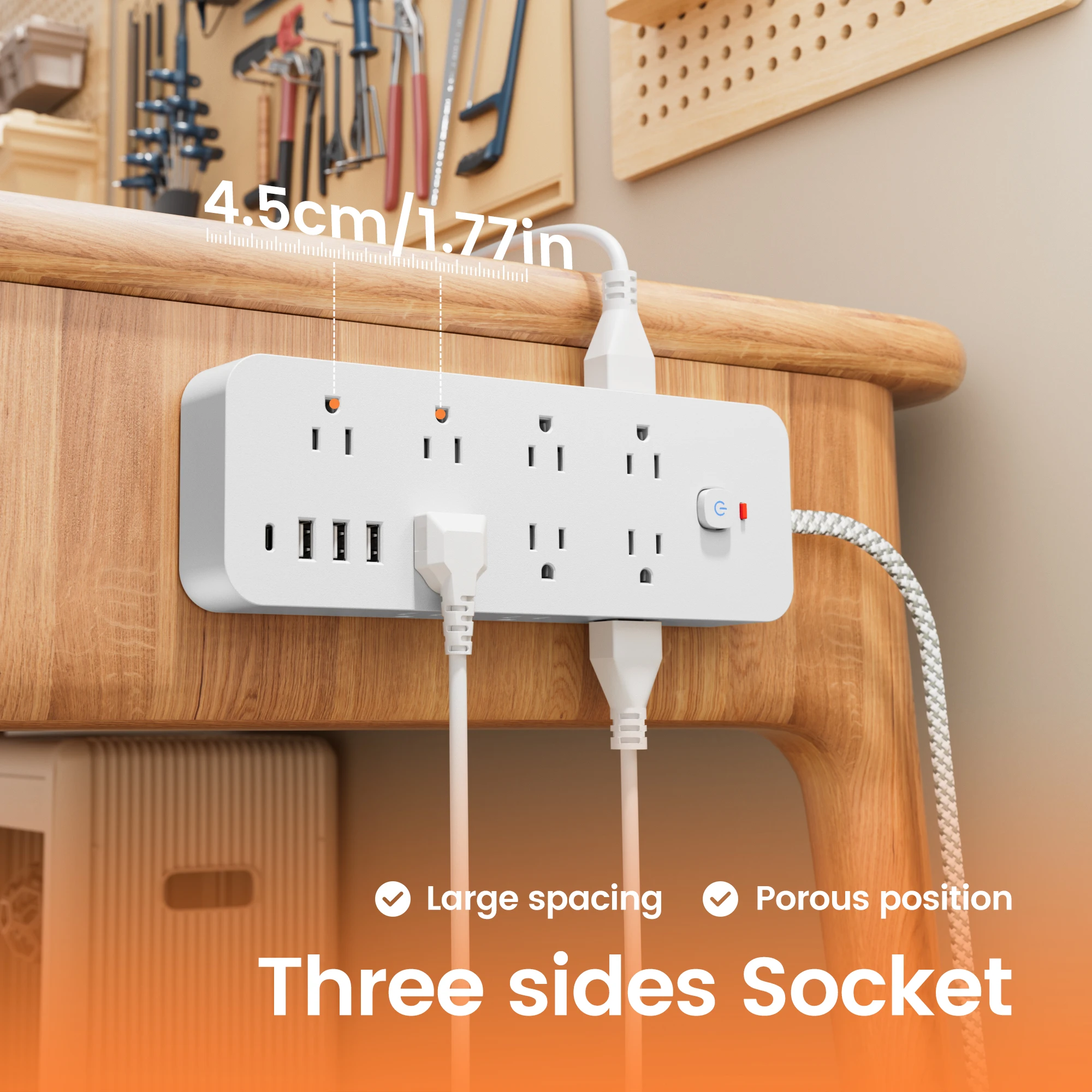 18-in-1 Multitap Power Strip US Plug AC Outlet USB Port Type C 4ft Braided Extension Cord Smart Home Electrical Socket Network F