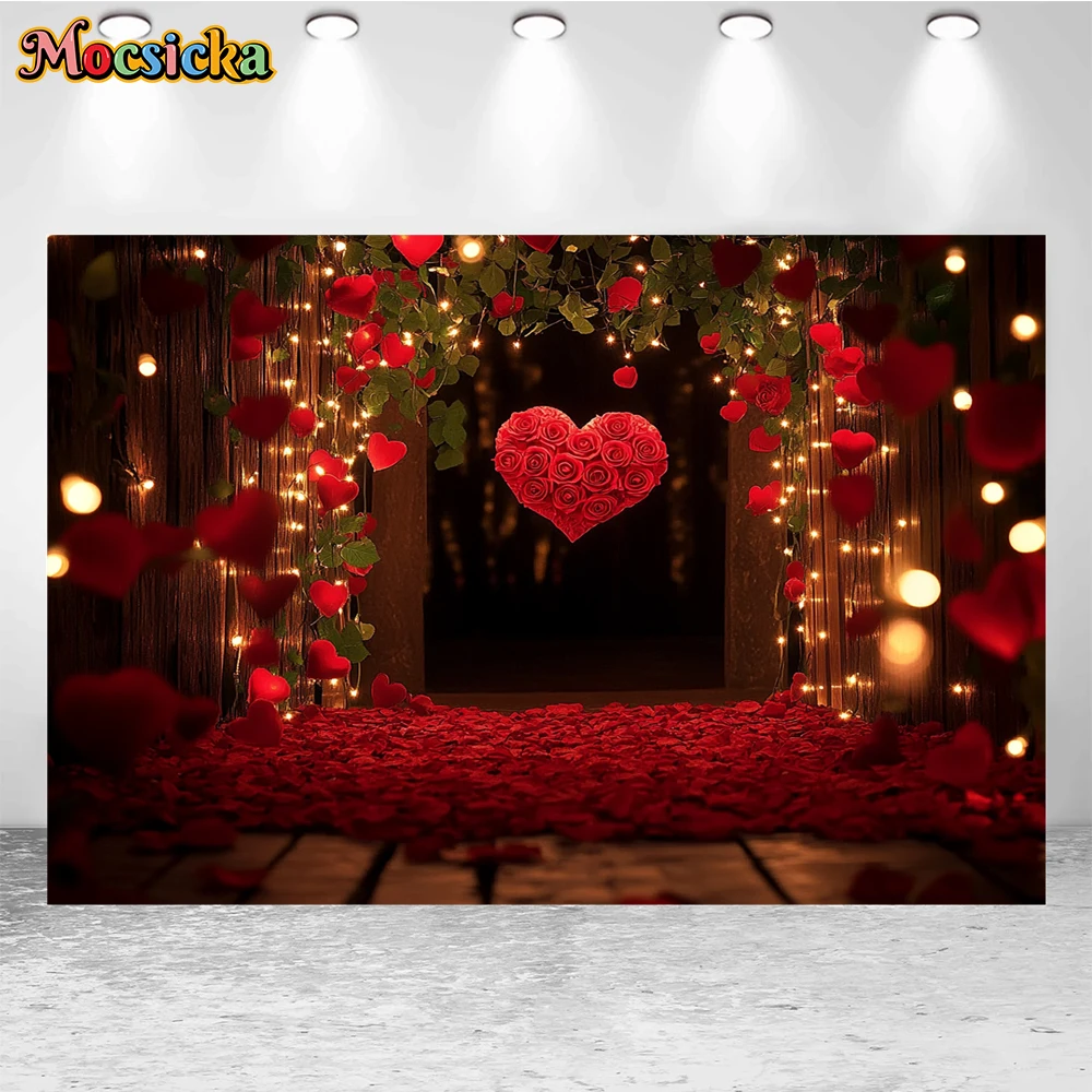 Mocsicka Valentine's Day Photography Backgrounds Roses Pink Door Holiday Party Adults Couples People Photo Backdrops Studio