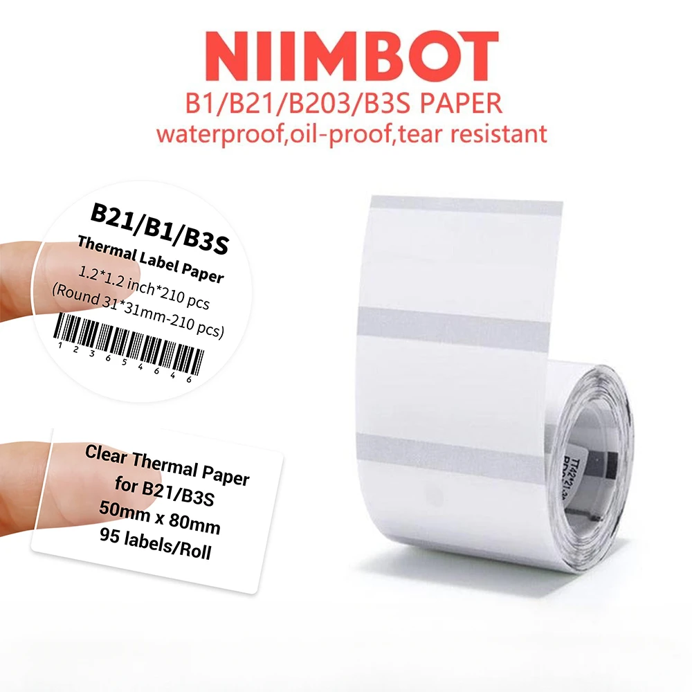 Niimbot Transparent Self-adhesive Label Paper For Mini Portable Thermal Printer Round Sticker B1/B21/B3s Niimbot Paper Labels