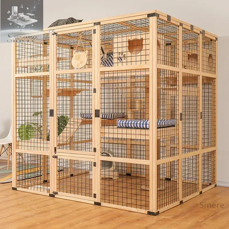 

Large cat villa cage household solid wood luxury large cat cage
