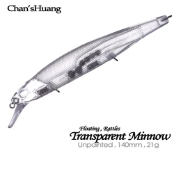 Chan’sHuang 20PCS Unpainted Blanks Bait 14cm/21g Transparent Floating Rattles Minnow DIY Handmade Artificial Fishing Lure Tackle