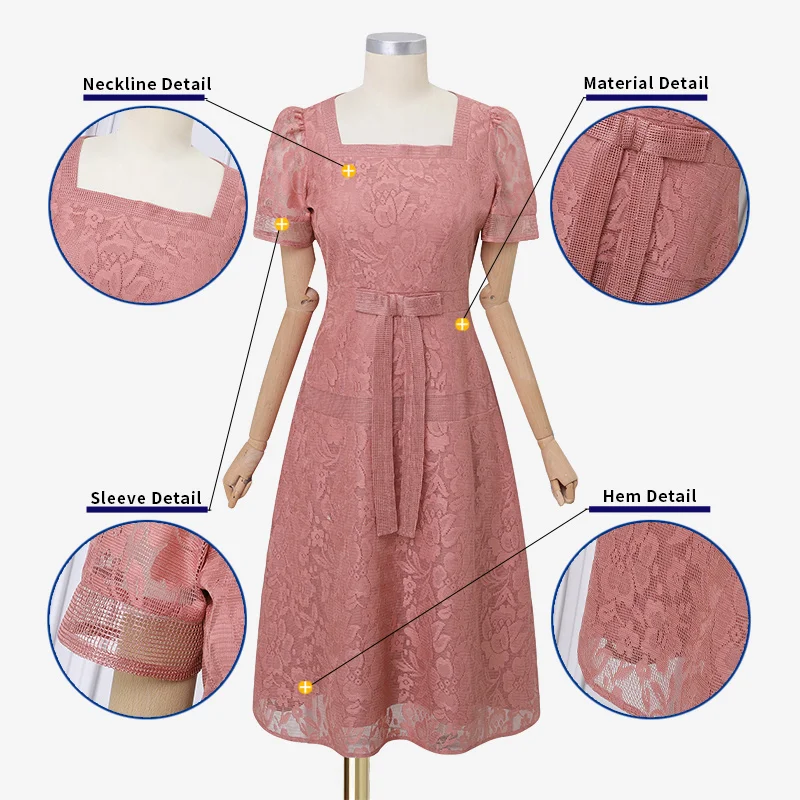 ZANZEA-Vestido largo elegante con cuello cuadrado para mujer, Vestidos por debajo de la rodilla de retales de encaje, vestido veraniego Sexy para fiesta y vacaciones de verano, bata de manga corta
