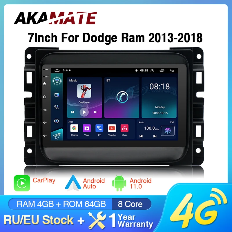 Android 11.0 Car Radio for Dodge Ram 2013-2018 Multimedia Player 7 Inch Display CarPlay Android Auto Auto Stereo FM Head Unit