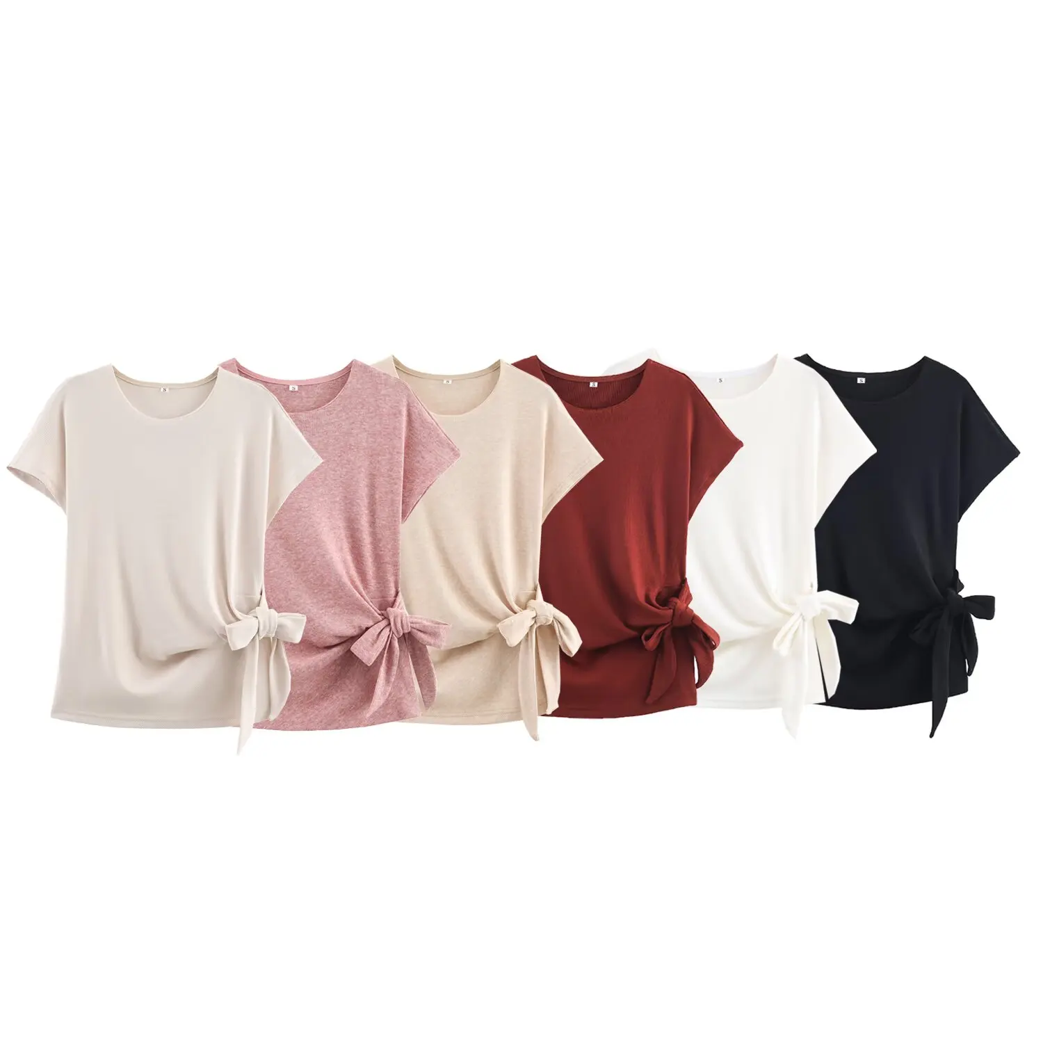 

2025 WOMAN Fashion European and American Style Autumn New Multicolor Knot Knitted Short-sleeved All-match Top Mujer