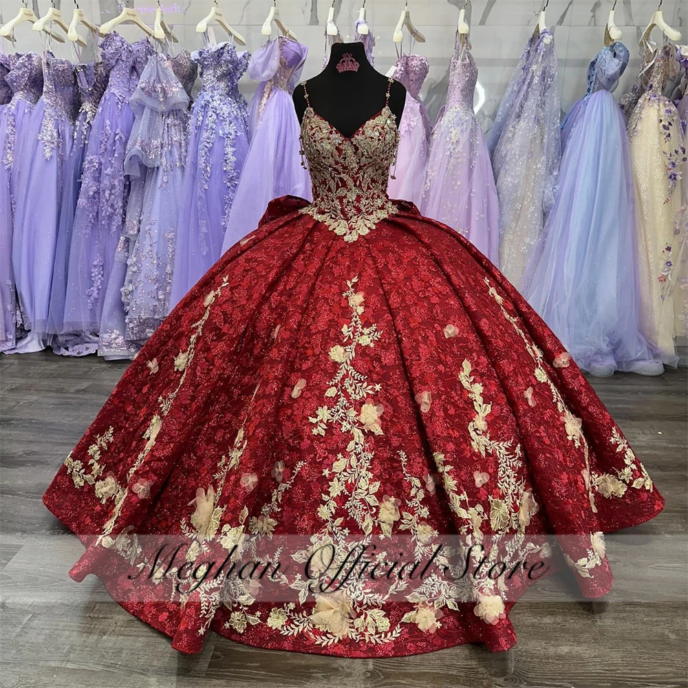 Mexico Red Sweetheart Quinceanera Dress 2023 Beaded Appliques Birthday Party Gowns Ball Gown Long Prom Sweet 16 Robe De Bal