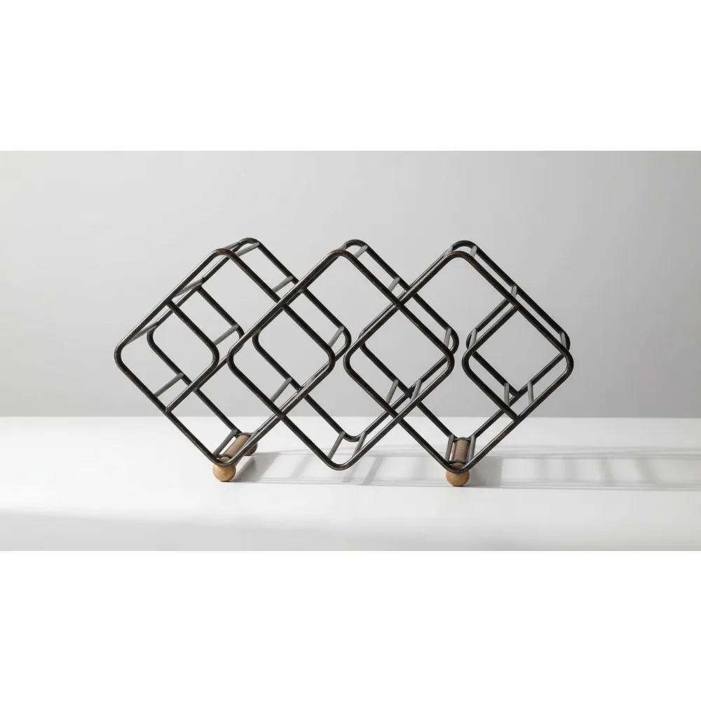 

12-Bottle Stackable Wine Rack Metal Storage Antique Black Modern Home Bar Decor