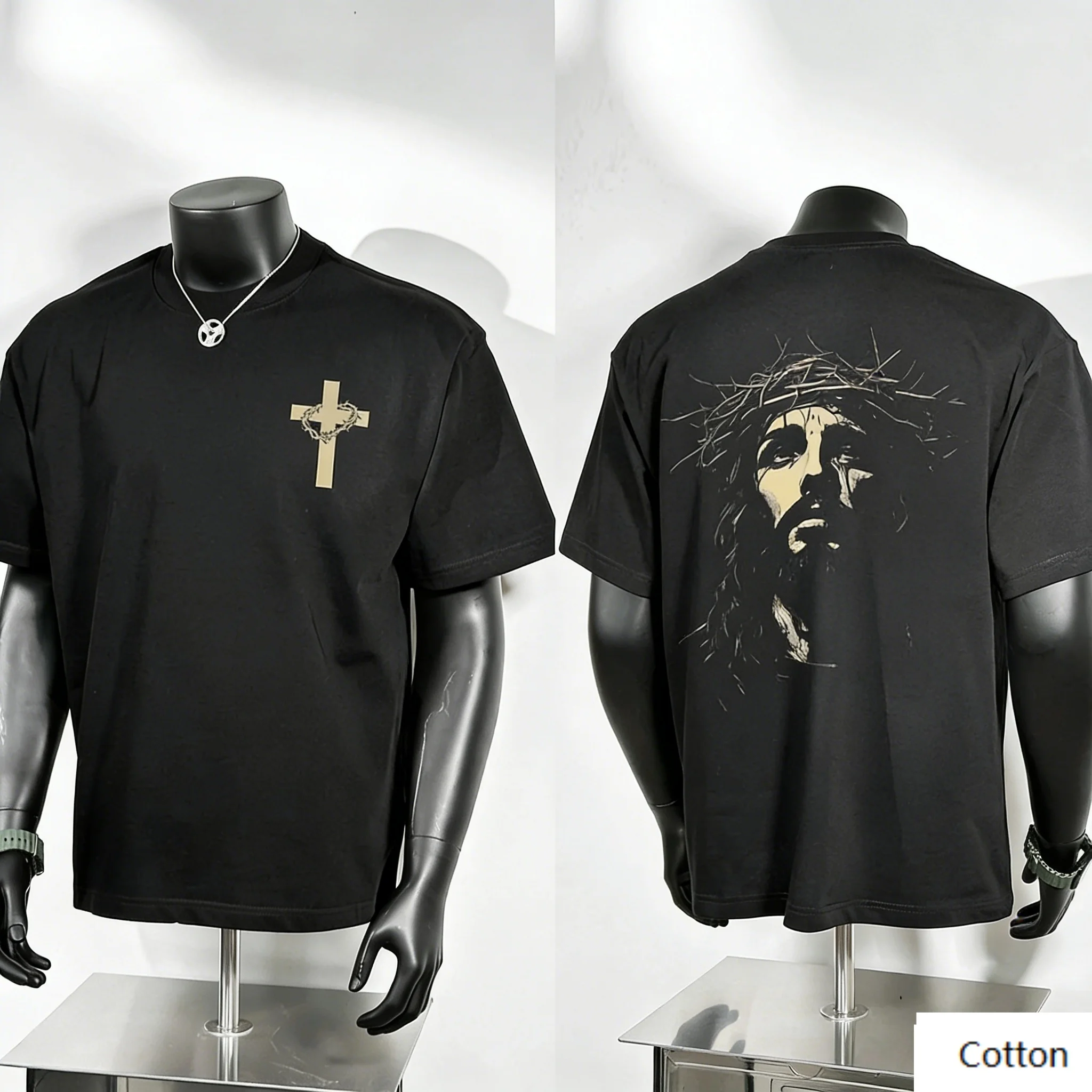 Jesus Crown of Thorns Double Sided Print T Shirt, 100% Cotton Unisex, Christian Faith Streetwear, Religious Graphic Tee