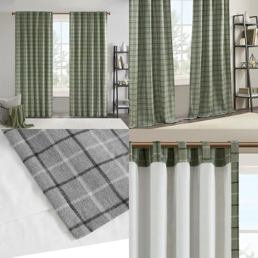 Pannello per tende con linguetta posteriore con tasca per asta foderata in pile verde 50x95 con finitura verde