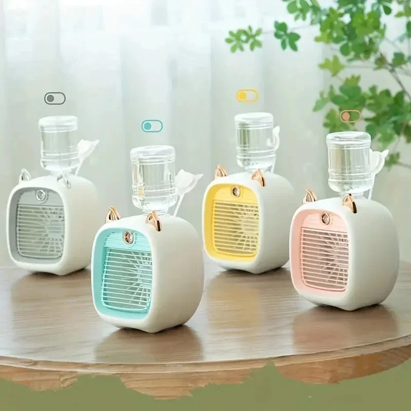 2025 مروحة تكييف هواء صغيرة USB جديدة، رذاذ كهربائي لسطح المكتب، 1200 مللي أمبير في الساعة، تكييف هواء ثلاثي التروس، مروحة تبريد للمكتب والمنزل