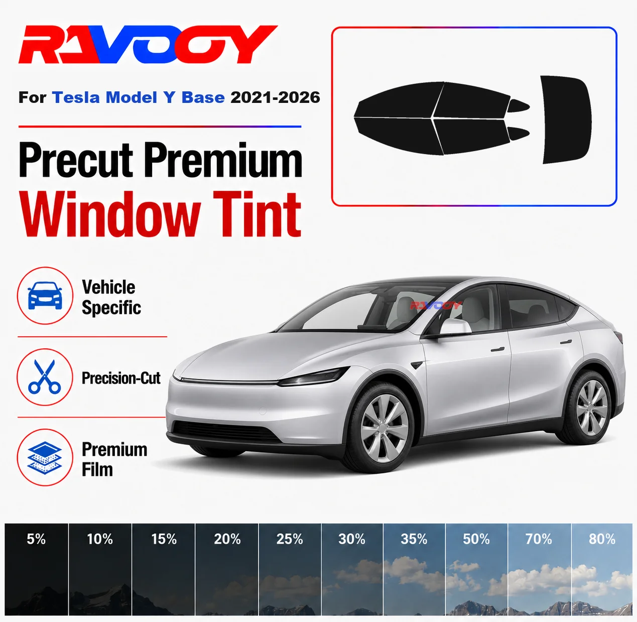 Premium Precut Window Tint Kit Front Rear Windows Rear Windshield For Tesla Model Y Base 2021-2026 Car Solar Nano Ceramic Film