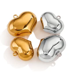 2pcs Stainless Steel Polished Fat Big Peach Heart Pendant Love DIY Connector Pendant Earrings Necklace Jewelry Making Supplies