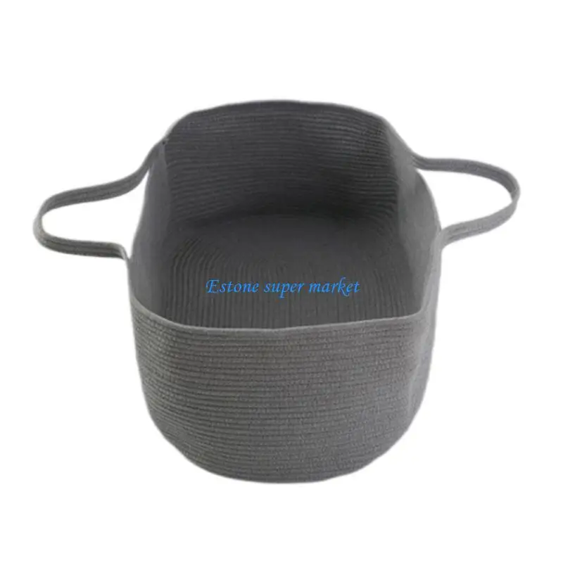 

090B Large Storage Basket With Handles Rectangle Storage Bin Portable Cotton Woven Kids Sleeping Basket Cotton Rope Material