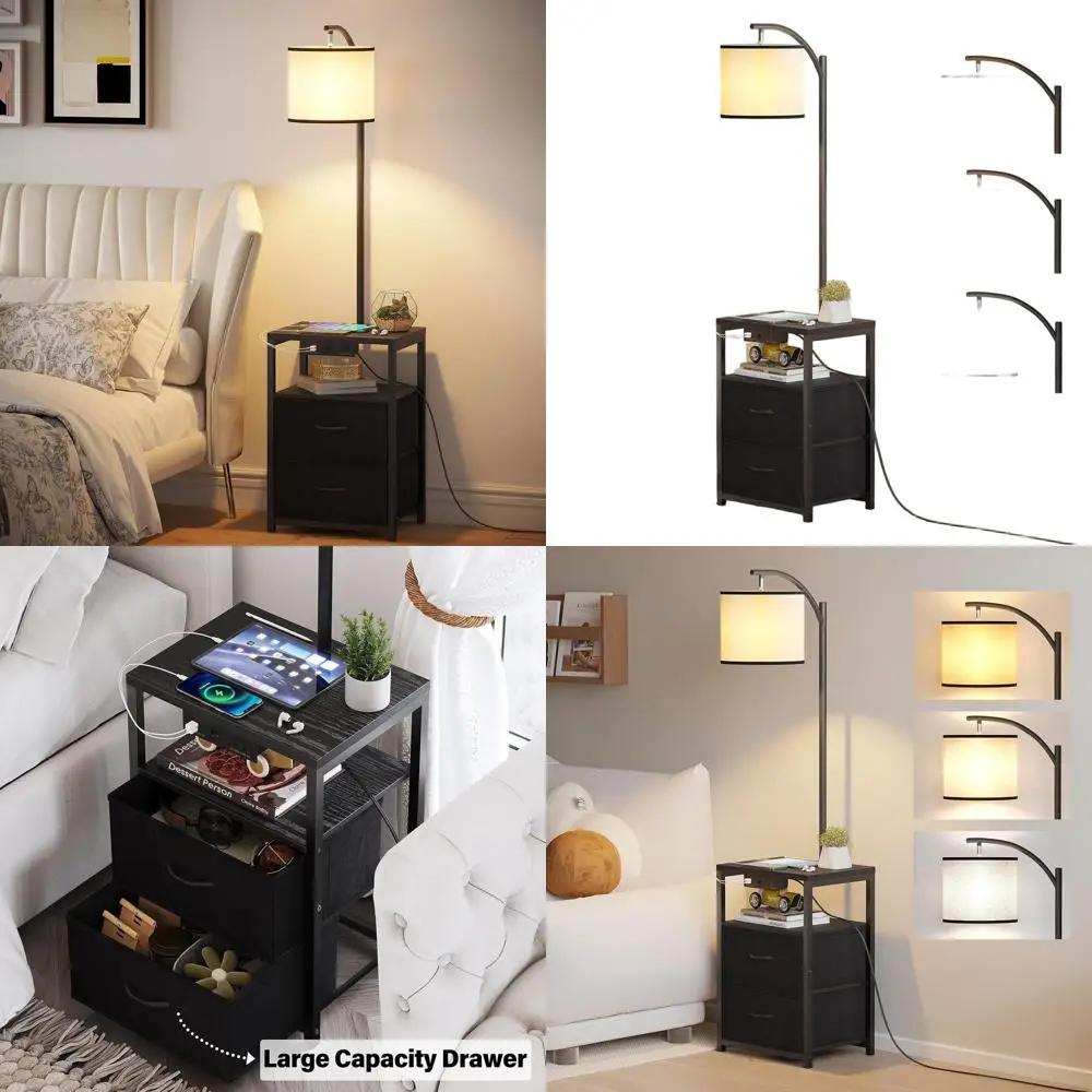 

Floor Lamp with Table & 2 Drawers, LED with USB and Outlet, 3-Color Temperature, Ideal for Living Room, Bedroom, Home Office, Bl